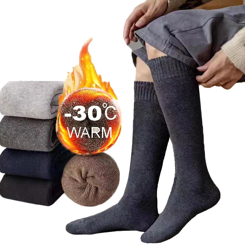 Winter Men's Knee Long Socks Keep Warm Longer Stocking Compression Winter Terry Socks Thicken Cover Calf Sokken Gift