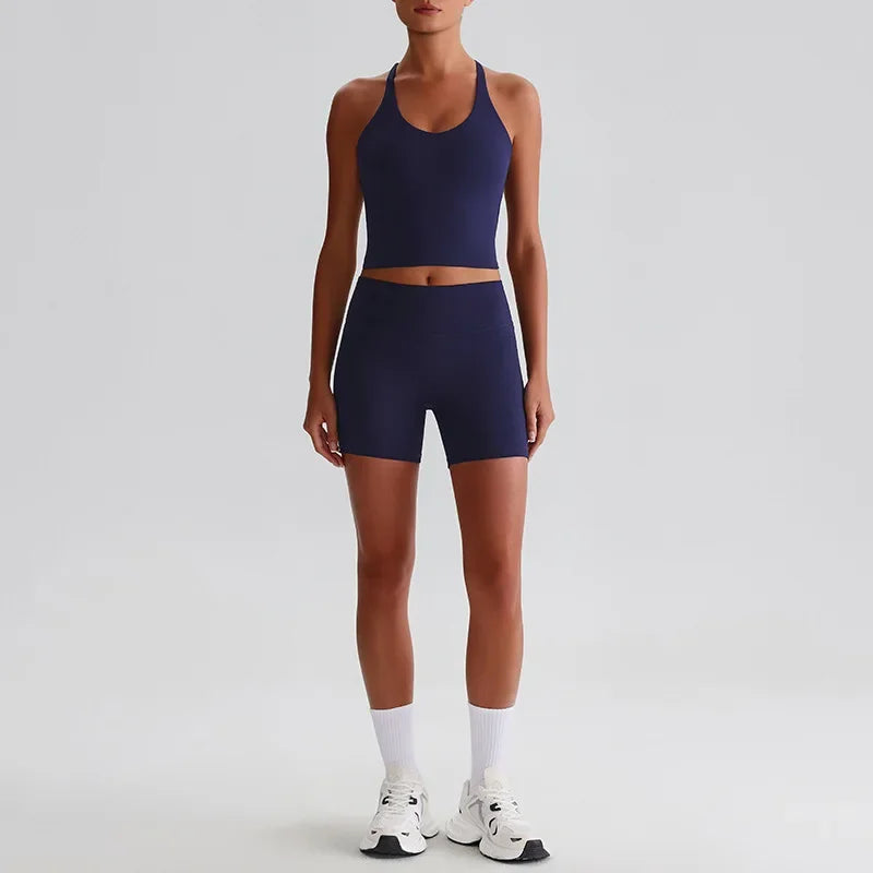 Women's Yoga Outfit Set Summer Sports Bra Vest Breathable Quick-Dry Workout Clothes Gym Running Fitness Suit Yoga Outfit