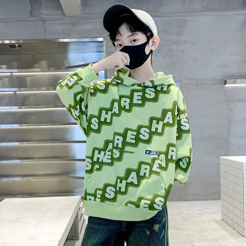 Boys Hoodies Spring Autumn Young Children's Clothes Long Sleeve Kids Pullover Hooded Sweatshirts Tops for Boys 5 To 14 Years Old
