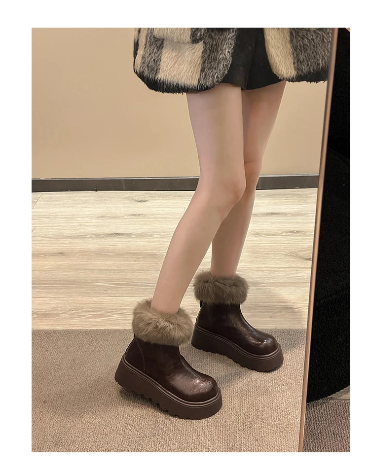2026 Winter Vintage Women's Boots with Fashionable Added Insulation Warm and Thick Soles High Heels Made of Cotton Hot 35-40