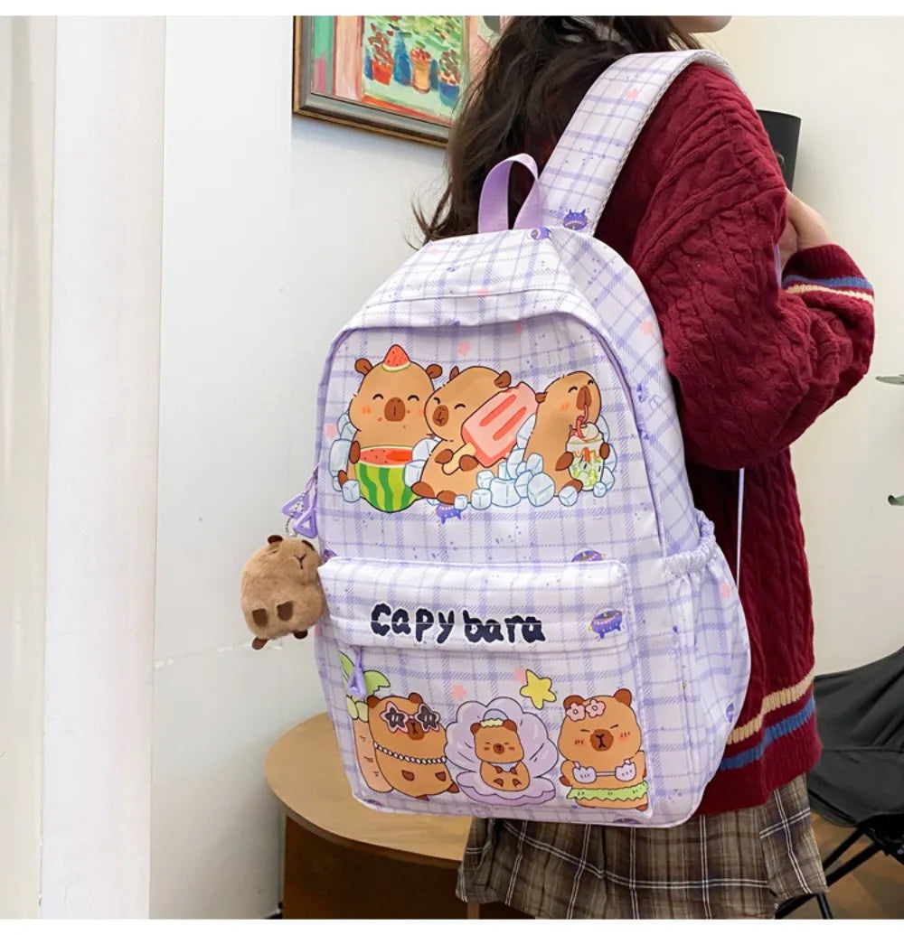 Cute Large Capacity Capybara Backpack Cartoon Breathable Student Schoolbag Nylon Ultra-light Book Bag Back to school Women Girl