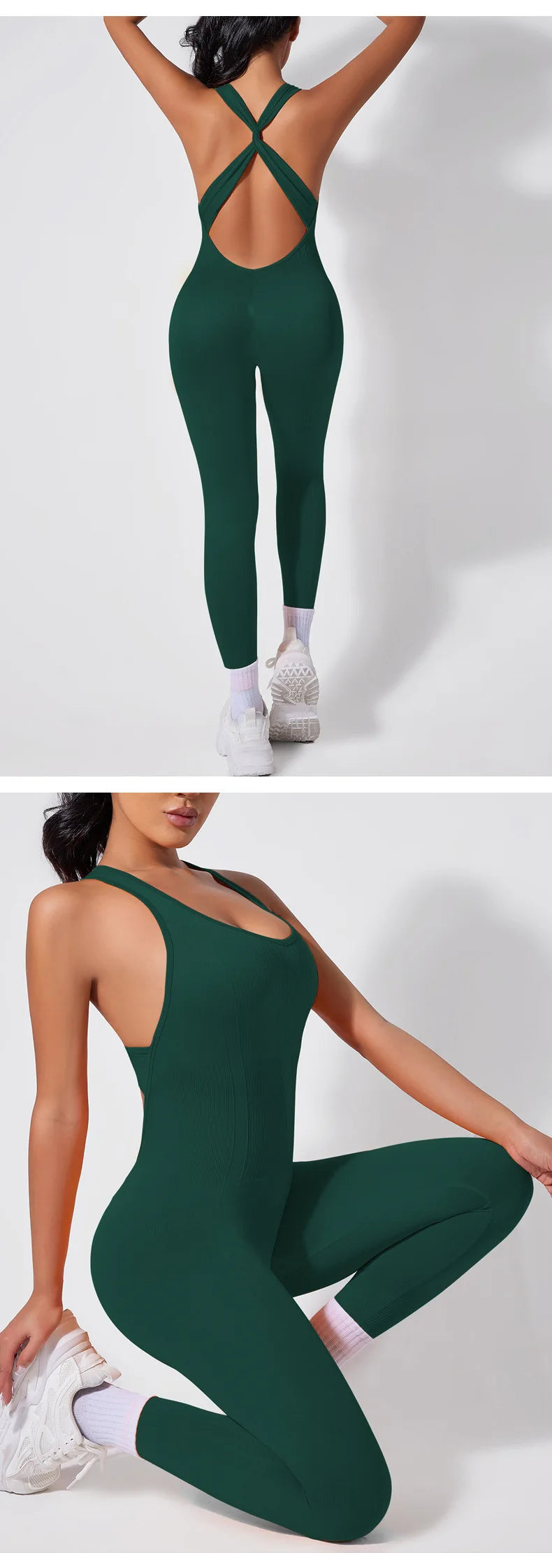 Crisscross Back Yoga Bodysuit Women V-Neck Butt Lifting Workout Jumpsuit Seamless Running Fashion Slim High Elastic Bodysuit