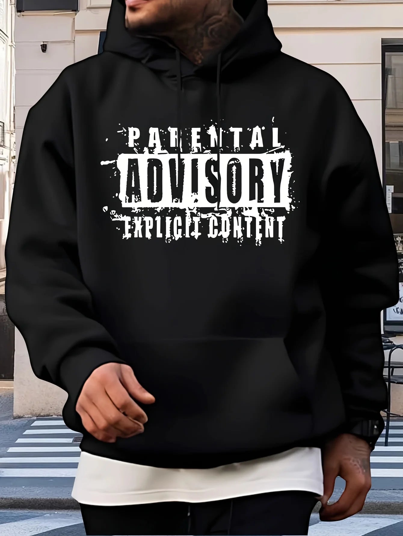 Men'S Black Hoodie with Parental Advisory Explicit Content Graphic Halloween Costume Adult Christmas Autumn and Winter Tops