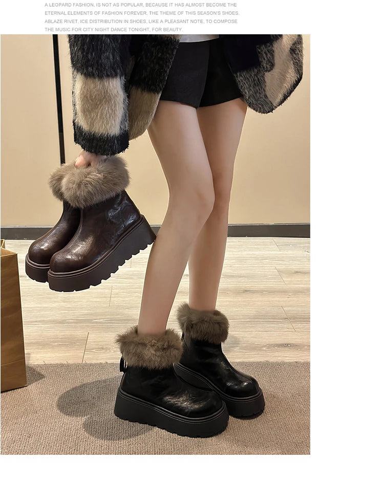 2026 Winter Vintage Women's Boots with Fashionable Added Insulation Warm and Thick Soles High Heels Made of Cotton Hot 35-40