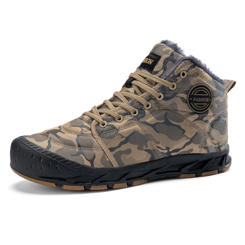 Winter Men's Snow Boots 2025 New Style Platform  Warm Fur Ankle Boots Camo Design Plush  Outdoor Non-slip Hiking Cycling Shoes