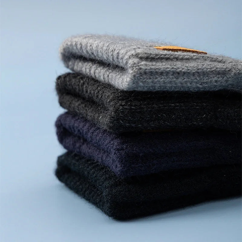 Winter Half-Finger Knitted Gloves for Men: Warm, Stretchy, Thick – Fits Office, Bicycle, Driving & Student Writing