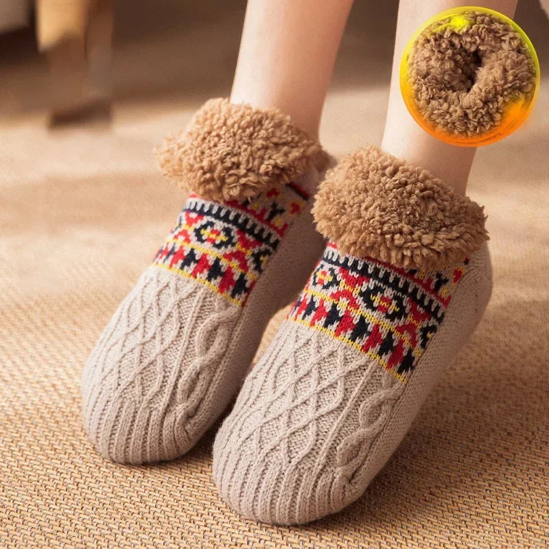 Indoor Winter Slippers Socks Men's Floor Socks Adult Home Bedroom Sleeping Socks Non-slip Knitted Plus Fleece Warm Carpet Sox