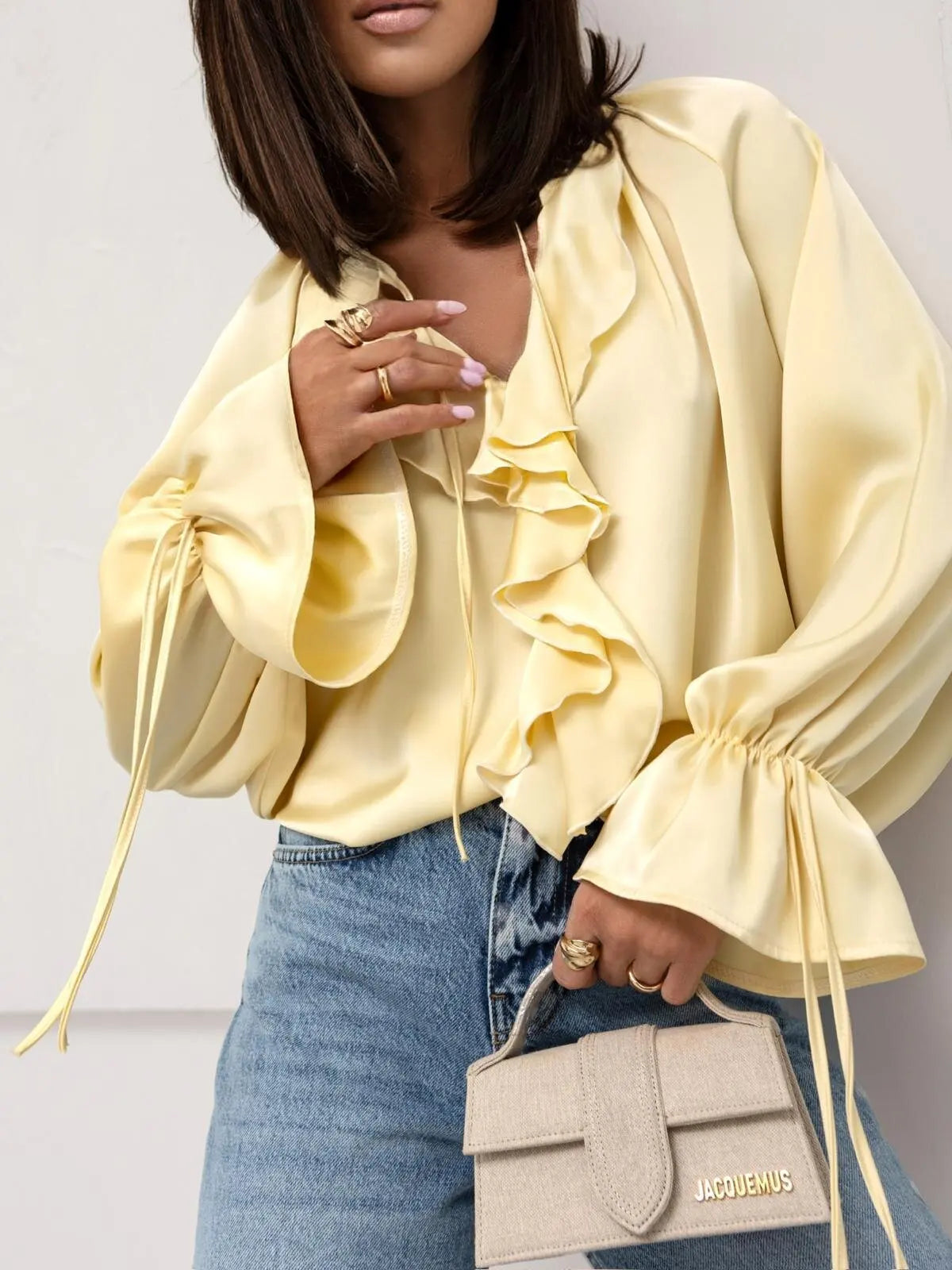 Fashion Fall Ruffles Blouse Women 2025 Autumn Winter Long Sleeve Loose Lace-up Shirts And Blouses Tops Elegant