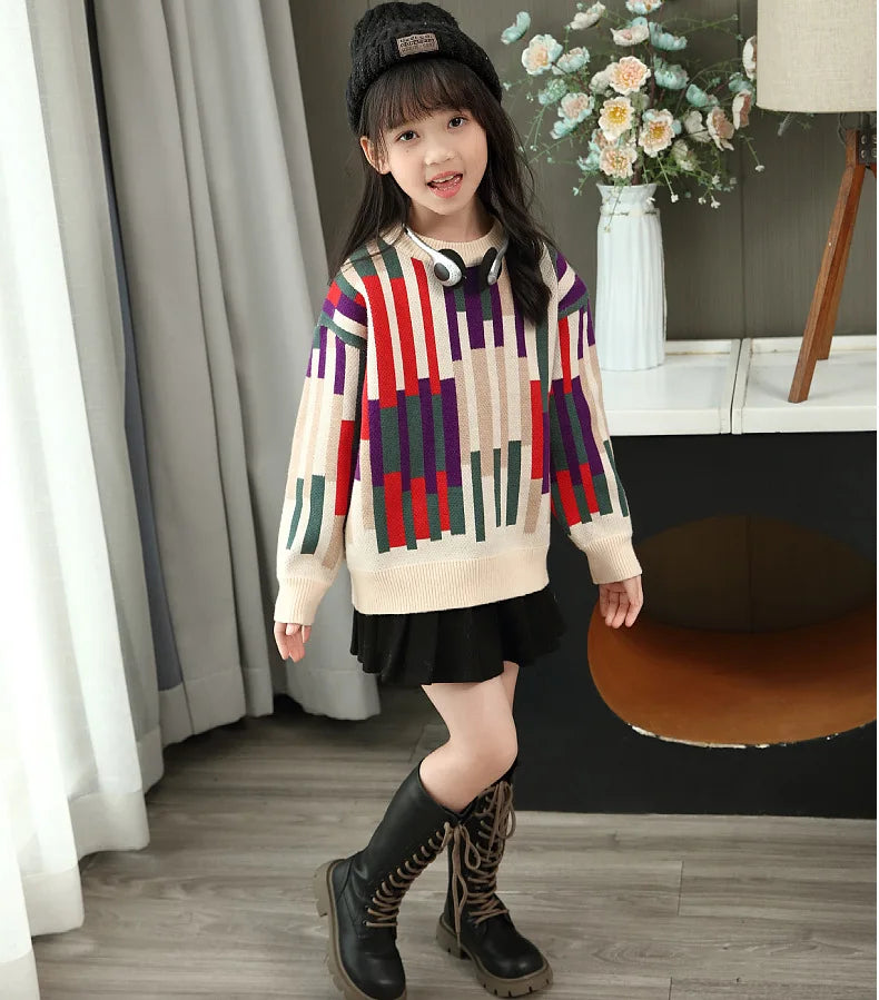 Fashion Sweater for The Whole Family Knitted Tops Mom and Daughter Baby Girl Matching Striped Knitwear Dad and Son Boy Jumper