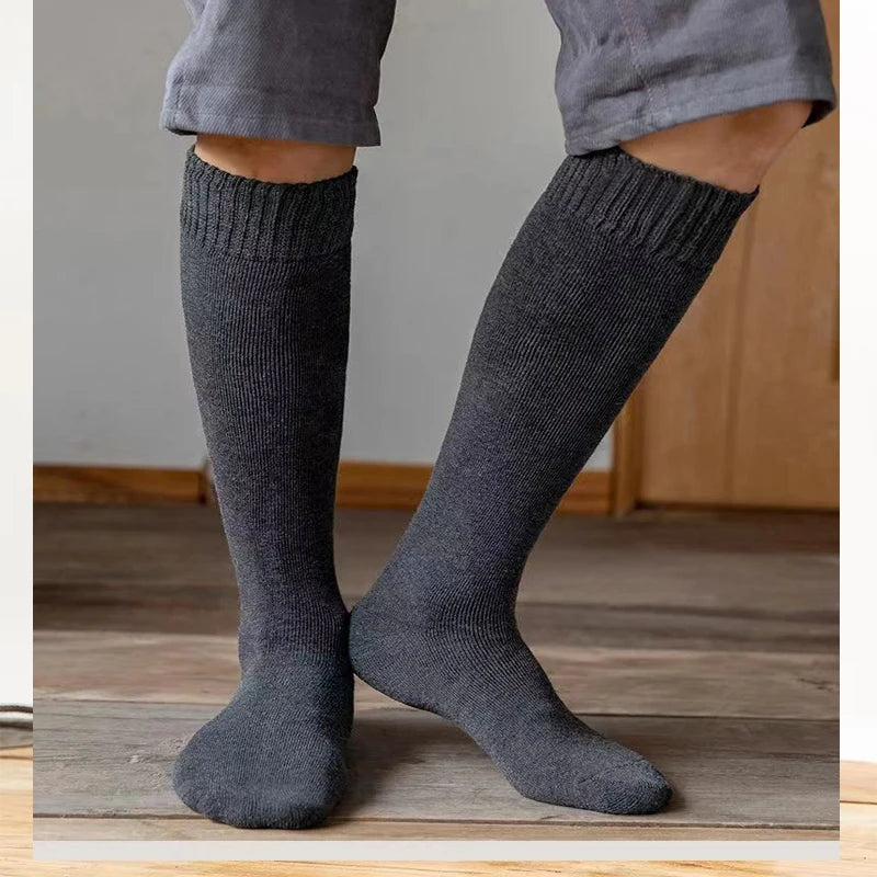 Winter Men's Knee Long Socks Wool Keep Warm Longer Stocking Compression Winter Terry Socks Cotton Thicken Cover Calf Sokken Gift