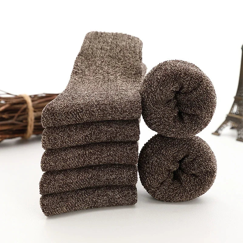 Winter Warm Socks for Men Winter Super Thick Merino Wool Socks Male Solid Color Middle Tube Against Cold Snow Sock Calcetines