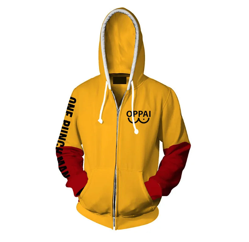 Adult Yellow Hoodies cartoon Hoodie Saitama cosplay clothing Men Women Costume Sweatshirts Mens anime clothes