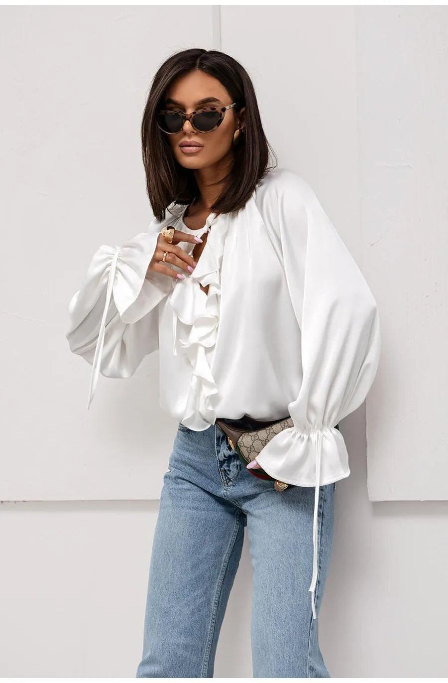Fashion Fall Ruffles Blouse Women 2025 Autumn Winter Long Sleeve Loose Lace-up Shirts And Blouses Tops Elegant