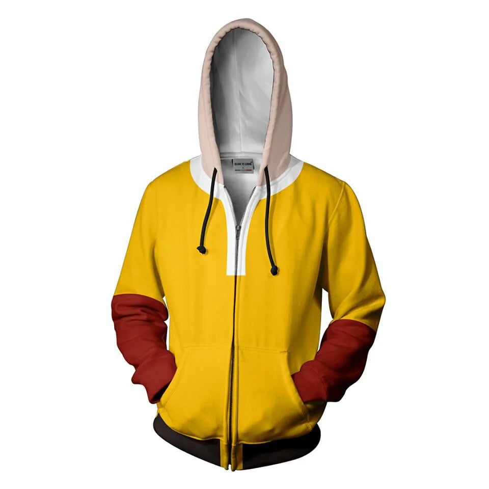 Adult Yellow Hoodies cartoon Hoodie Saitama cosplay clothing Men Women Costume Sweatshirts Mens anime clothes