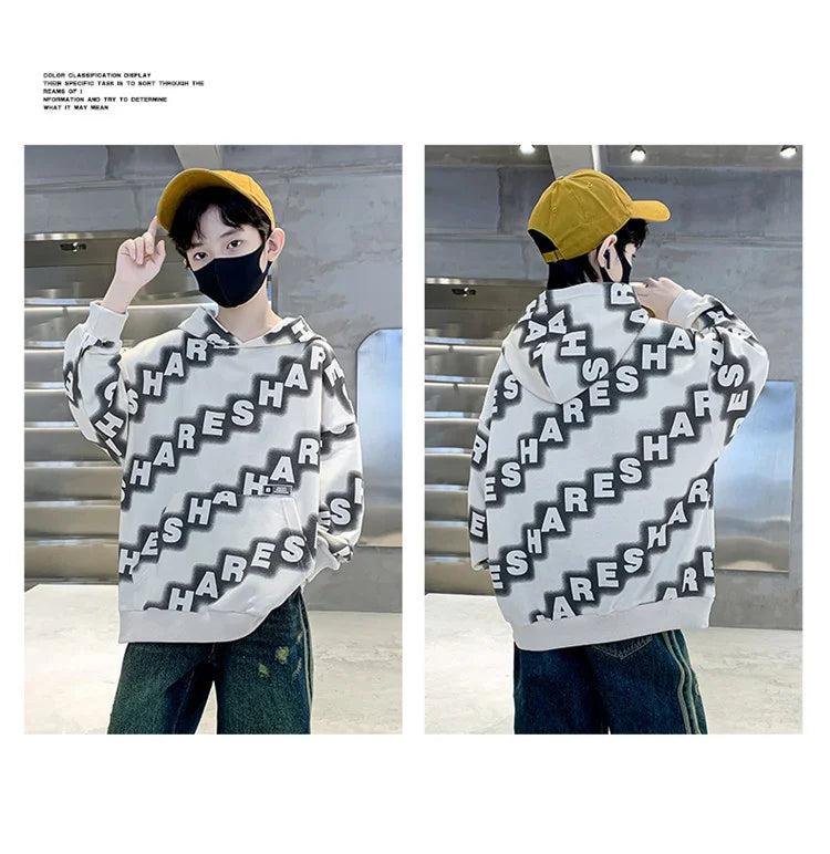 Boys Hoodies Spring Autumn Young Children's Clothes Long Sleeve Kids Pullover Hooded Sweatshirts Tops for Boys 5 To 14 Years Old