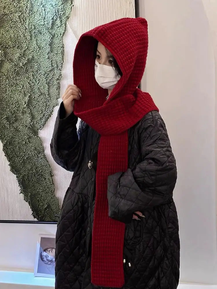 Hooded Scarf Early Autumn Scarf Hats Fashion Ear Protector Beanies Useful Earmuffs Cap Winter Thicken Items Women Neck Scarf