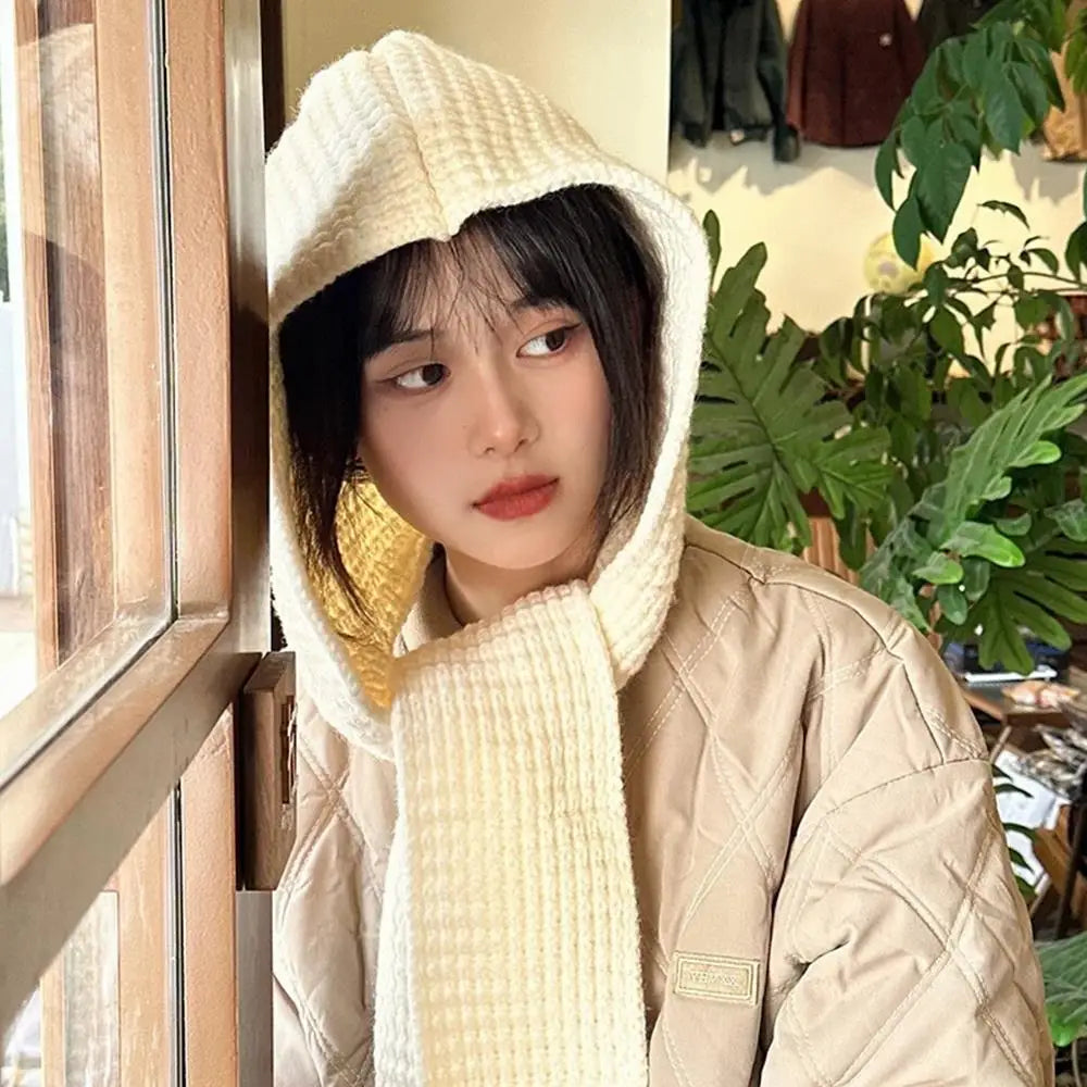 Hooded Scarf Early Autumn Scarf Hats Fashion Ear Protector Beanies Useful Earmuffs Cap Winter Thicken Items Women Neck Scarf