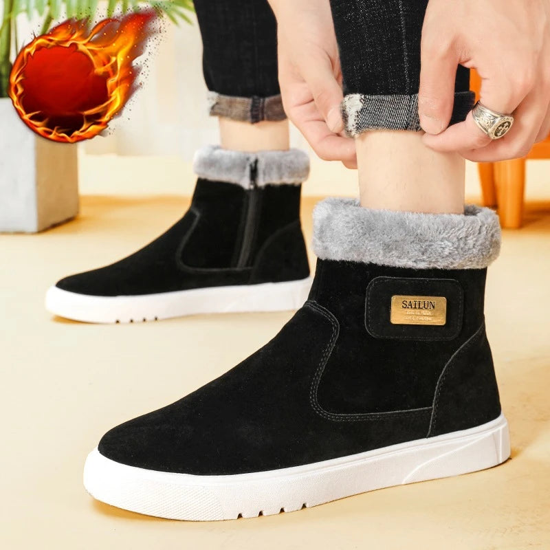 2025New Winter Men's Boots Fashion High-top Cotton Shoes Plush Warm Fur Snow Boots Suede Casual Ankle Boots for Men Botas Hombre