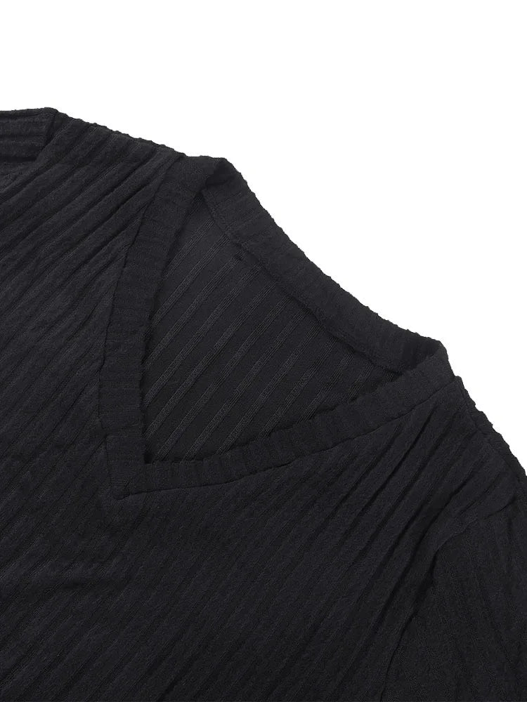 Sweater fashion with spring new women's V-neck knitted wool pit strip solid color long sleeve top
