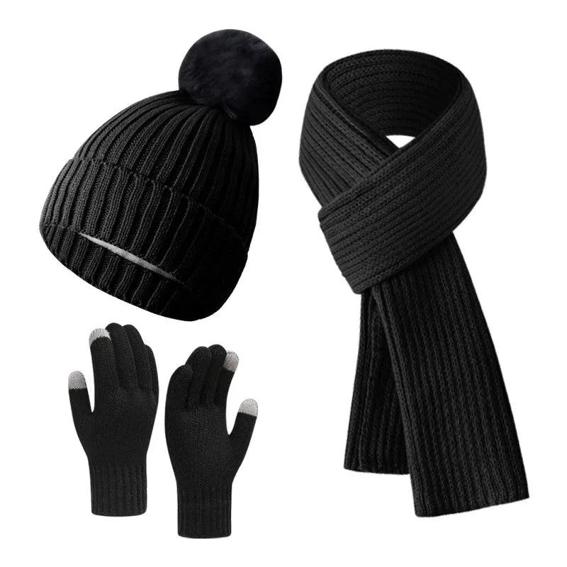 3pcs suit unisex hats scarves gloves men's outdoor warm scarves hats winter ladies plush children's hats.