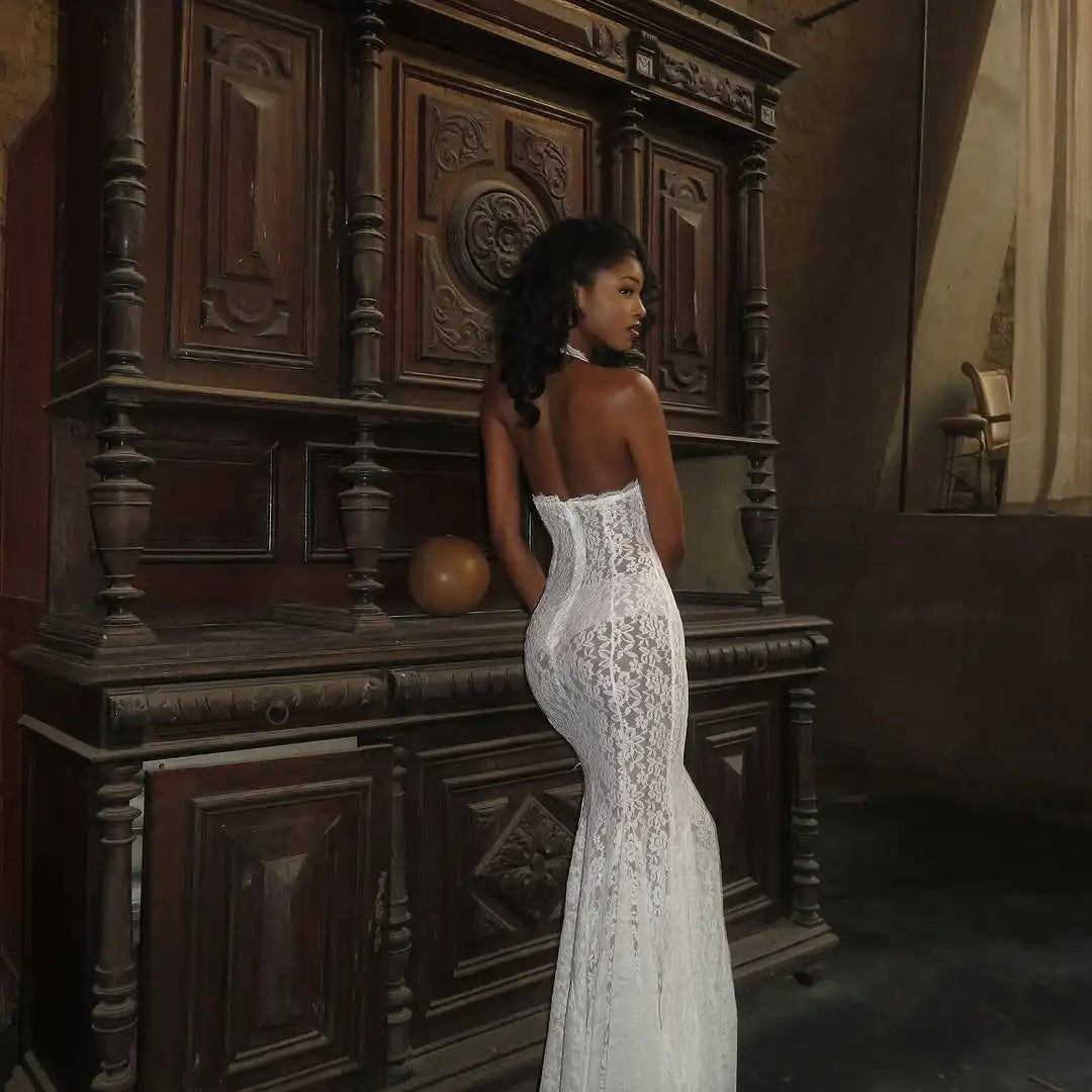Sexy White Lace Hollow-out Halter Dress Women Chic Sleeveless Off-shoulder Backless Maxi Dresses 2026 Lady Vacation Beach Gowns