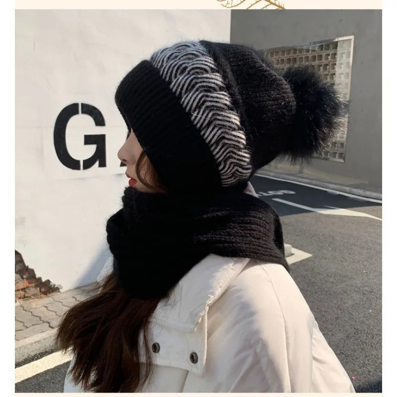 Women's Hats Scarves Earmuffs Fashionable Autumn and Winter Warmth Snow and Wind Scarf One-piece Hat Knitted Sweater Cover Hat