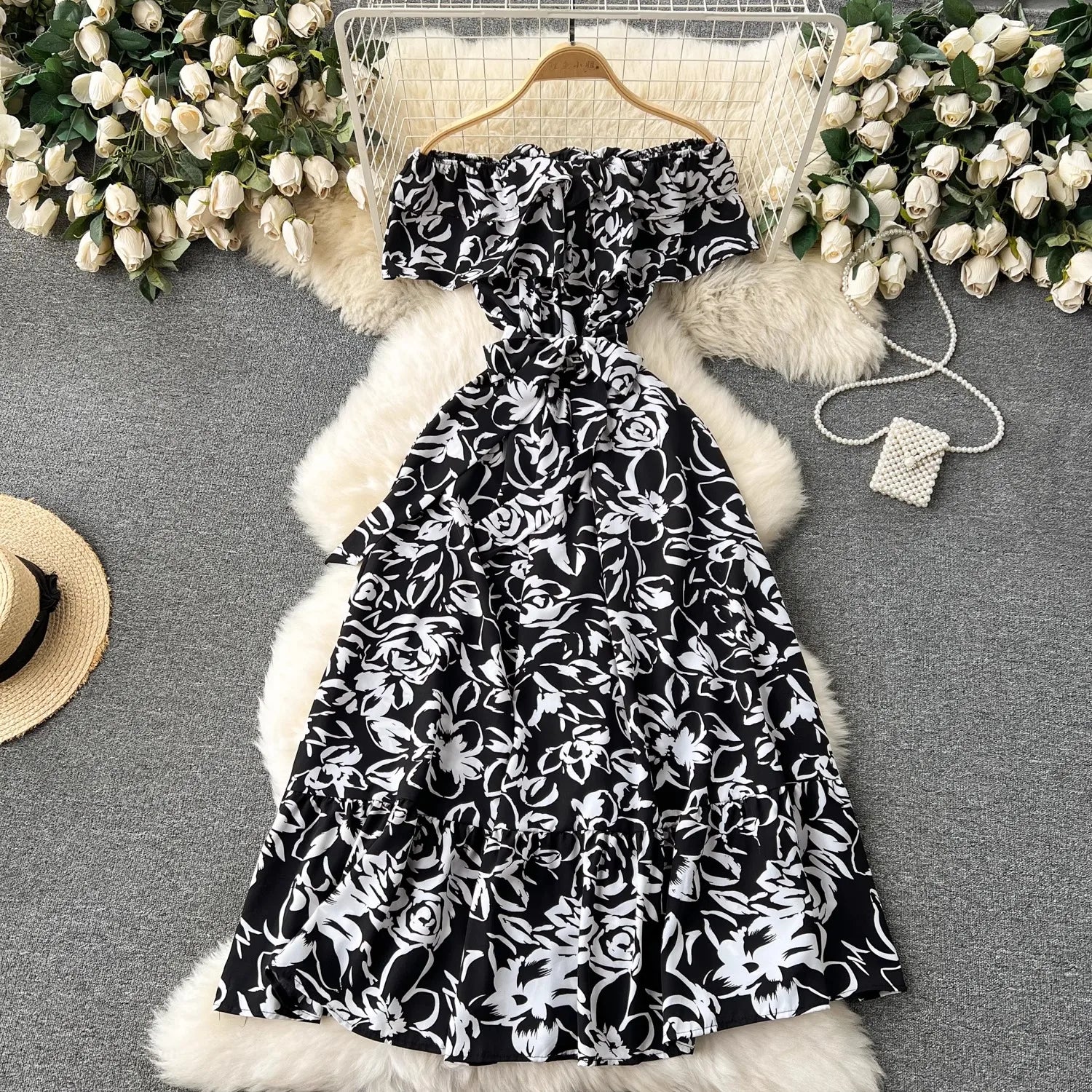 YuooMuoo Chic Fashion Floral Print Long Women Dress 2026 New Summer Y2K Off Shoulders A-line Long Dress Vacation Beach Vestidos