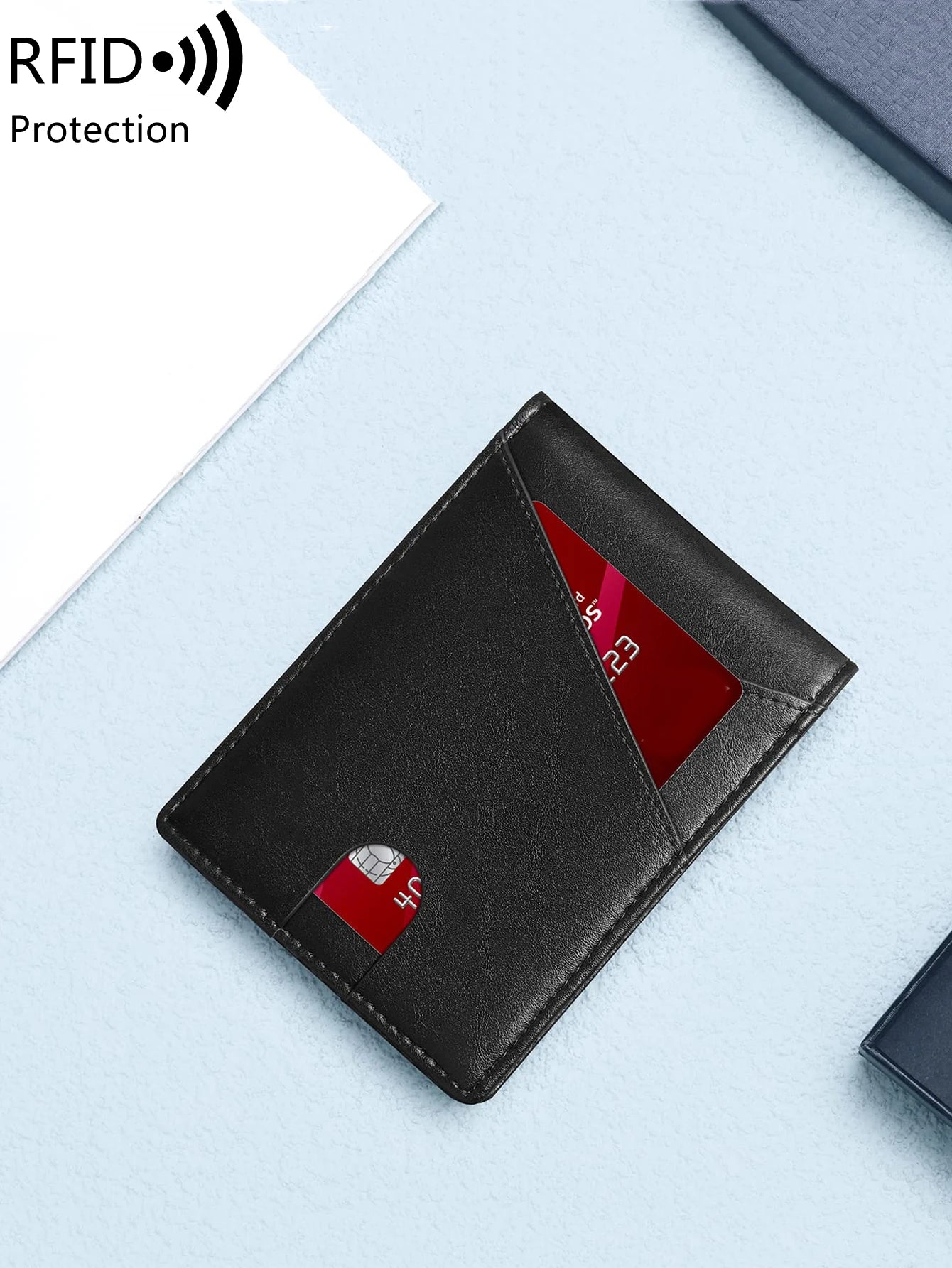 RFID Carbon Fiber Ultra-thin Trifold Wallet Simple Front Pocket Design Wallet Multi-function Portable 8 Card Slots Men's Wallet