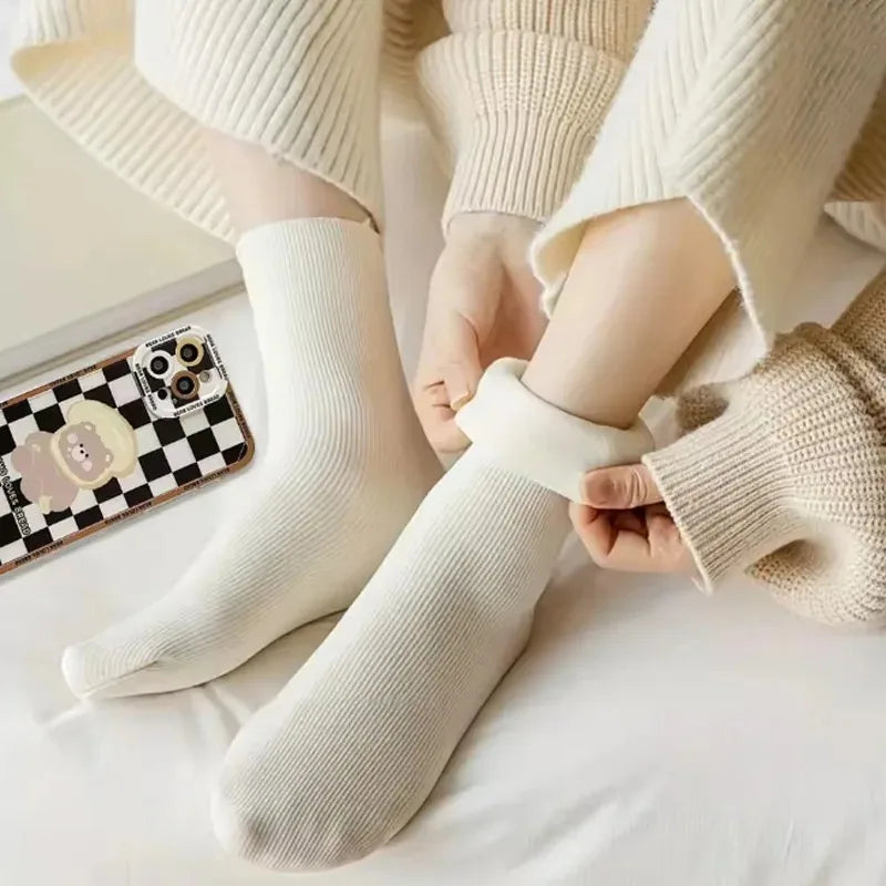 5 Pairs Snow Socks For Women Autumn Winter Socks With Fuzzy Thickened Warm Sleeping Floor Stockings Women's Solid Color Socks