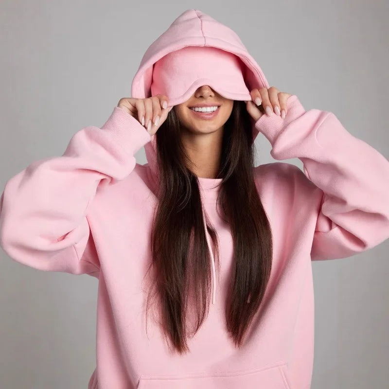Fitness Workout Outfits Autumn Winter Women Tracksuit Sport Pocket Sweatshirt Hoodies with Eye Patch Sweatpants Two Piece Set