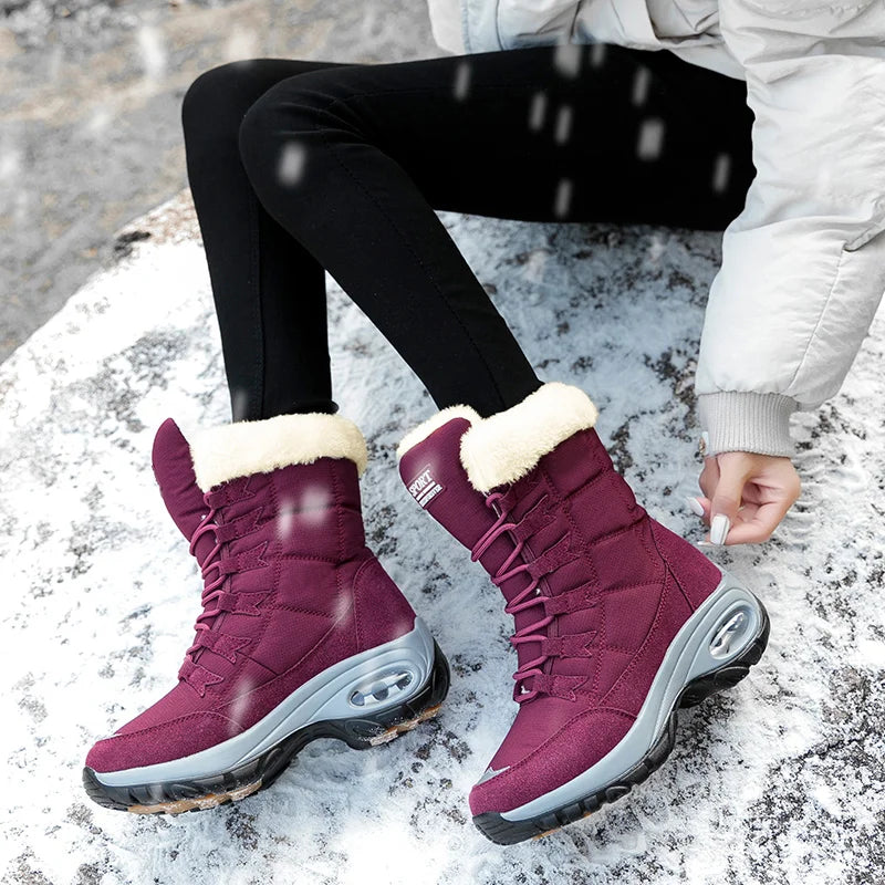 Winter Snow Boots Women Warm Comfortable Plush Lace-up Anti-slip High-top Women Boots Thick-soled Durable Soft Ankle Boots Women