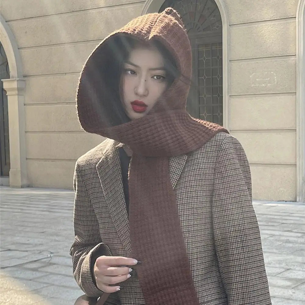 Hooded Scarf Early Autumn Scarf Hats Fashion Ear Protector Beanies Useful Earmuffs Cap Winter Thicken Items Women Neck Scarf