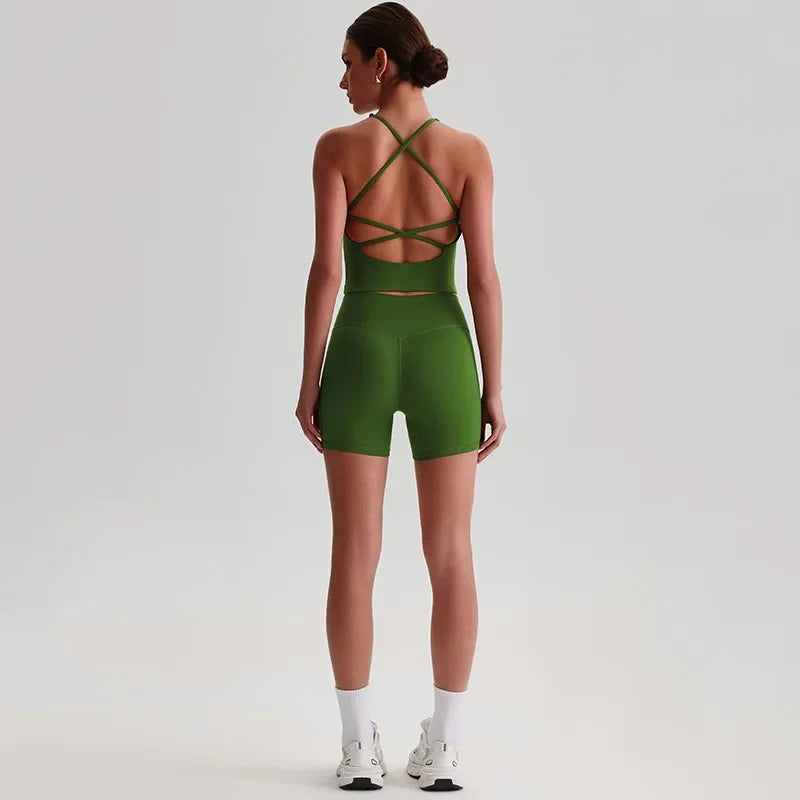 Women's Yoga Outfit Set Summer Sports Bra Vest Breathable Quick-Dry Workout Clothes Gym Running Fitness Suit Yoga Outfit