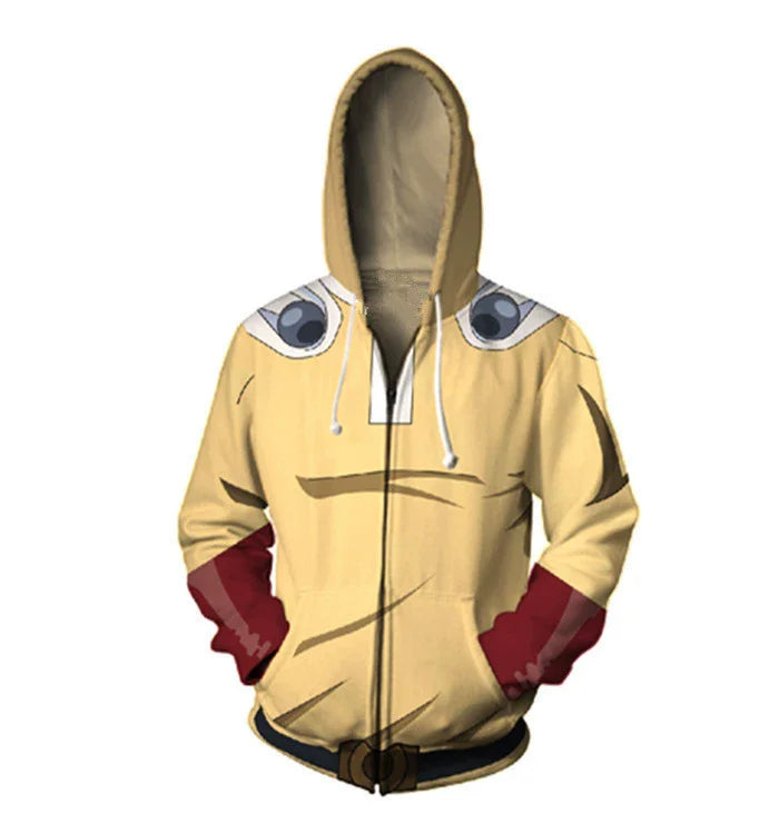 Adult Yellow Hoodies cartoon Hoodie Saitama cosplay clothing Men Women Costume Sweatshirts Mens anime clothes