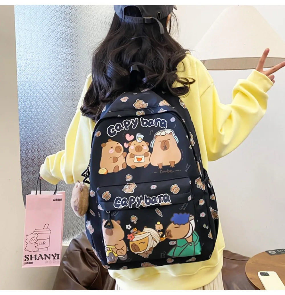 Cute Large Capacity Capybara Backpack Cartoon Breathable Student Schoolbag Nylon Ultra-light Book Bag Back to school Women Girl