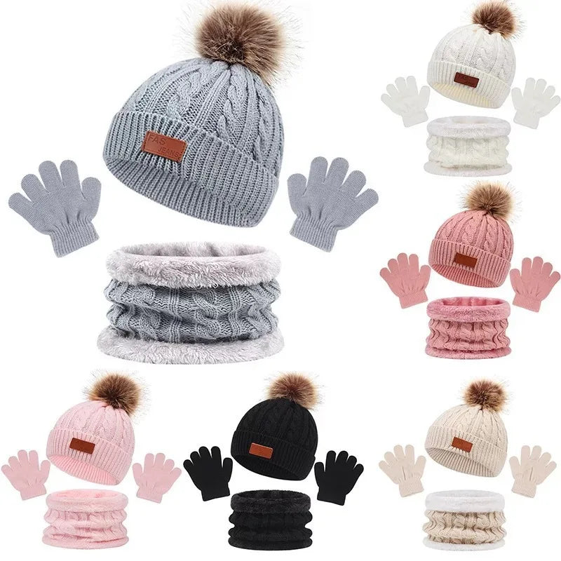 Three Piece Set of European and American Hats Scarves Gloves Autumn and Winter Single Ball Double Ball Colorful Ball Hat