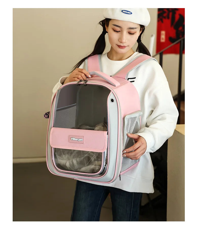 Cat backpack  outing schoolbag  double-shoulder pet bag  cat for travel  dog and cat supplies  transparent large-capacity portab