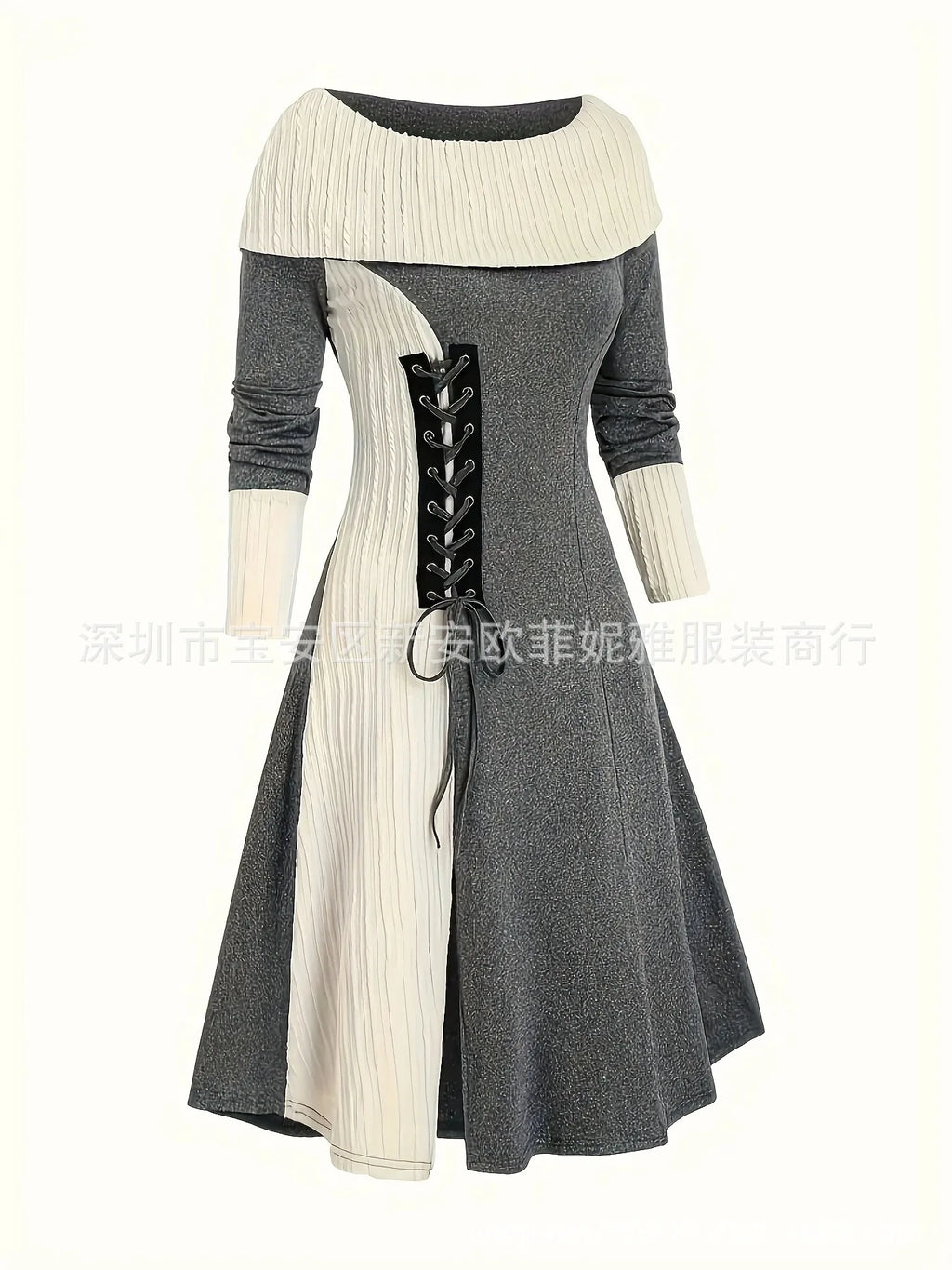 Fall Winter Women Dresses Elegant Temperament Colorblocked Dress Warm Long Sleeved Long Commuter Skirt for Female Dress 2025
