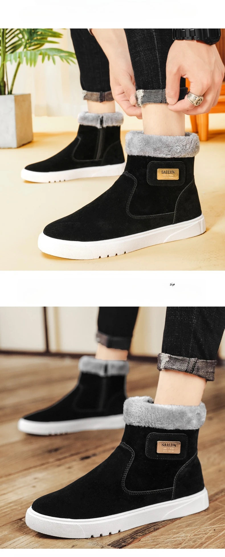 2025New Winter Men's Boots Fashion High-top Cotton Shoes Plush Warm Fur Snow Boots Suede Casual Ankle Boots for Men Botas Hombre