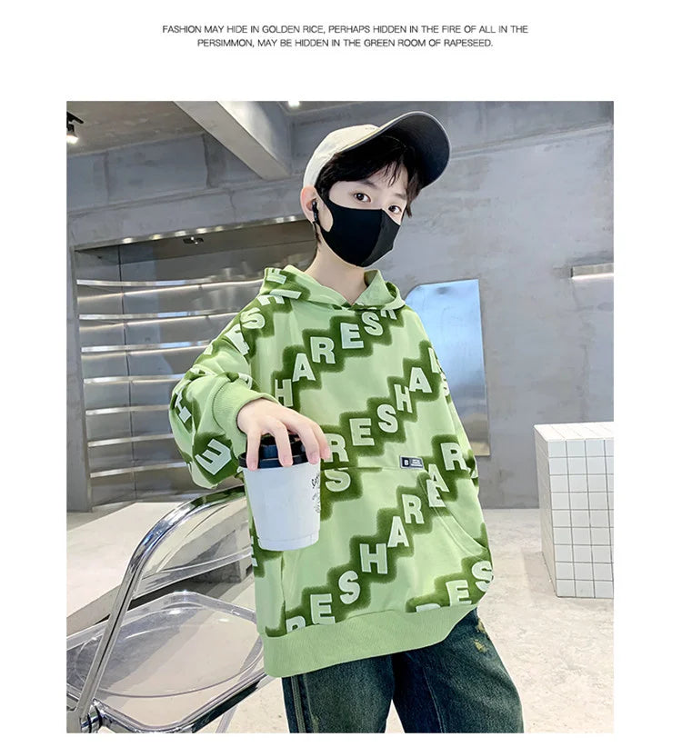 Boys Hoodies Spring Autumn Young Children's Clothes Long Sleeve Kids Pullover Hooded Sweatshirts Tops for Boys 5 To 14 Years Old