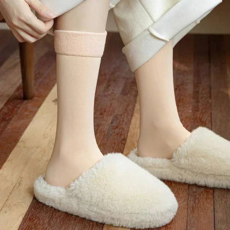 Winter Snow Long Socks Women Warm Over Knee Tights Soft Velvet Thicken Plush Thigh High Stockings Female Sleeping Boots Leggings