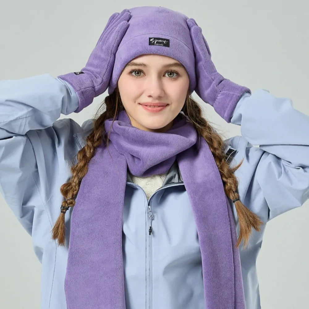 Neck Warmer Winter Beanie Hats Scarf Gloves Set Thicken Windproof Women Warm Knitted Hat Ear Protection Cold Proof