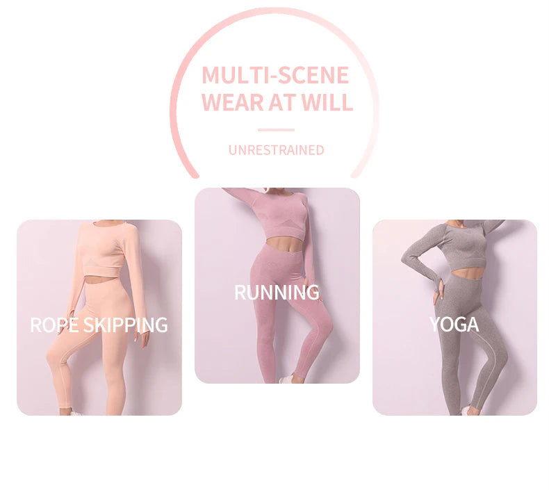 Women Yoga 2 Pieces Workout Outfits Seamless High Waist Leggings Sports Crop Top Running Clothes Sets