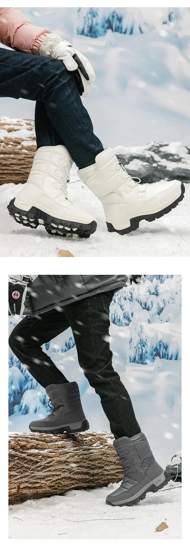 New Winter Men's Shoes Warm Plush Men's Boots High Top Couple Snow Boots Winter Outdoor Anti-Slip Ankle Boots Work Casual Boots