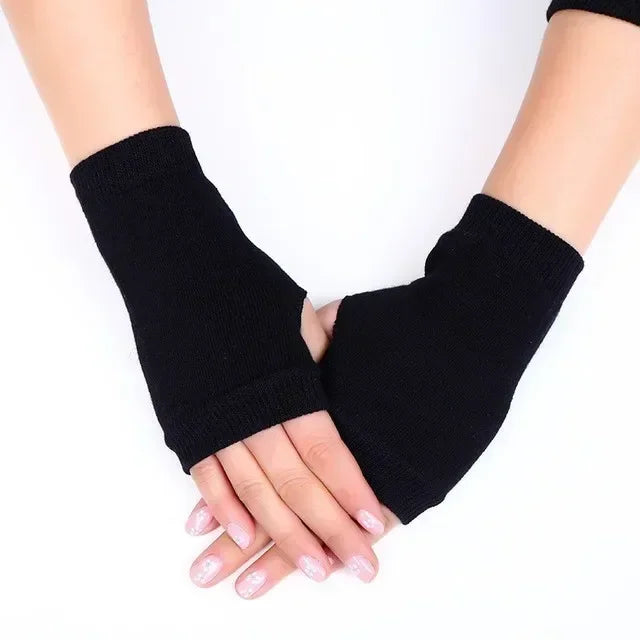 Winter Gloves For Men Half Finger Writting Office Cycling Knitted Gloves Students Alpaca Wool Warm Thick Elastic Driving Gloves