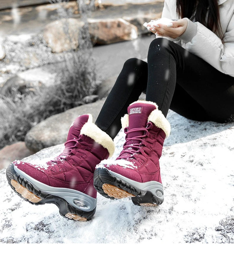 Winter Snow Boots Women Warm Comfortable Plush Lace-up Anti-slip High-top Women Boots Thick-soled Durable Soft Ankle Boots Women