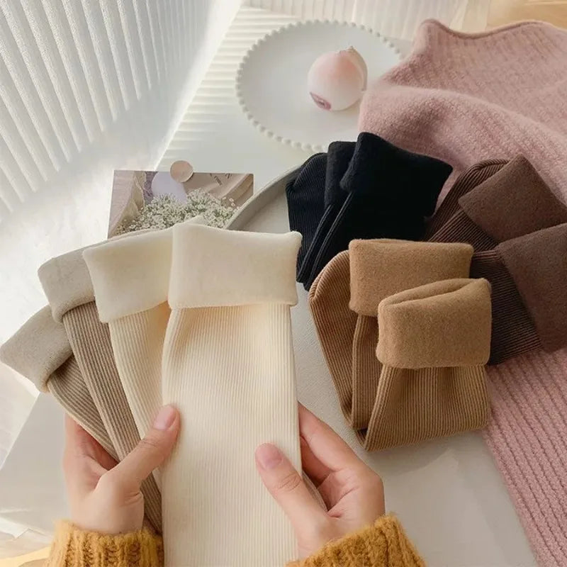 5 Pairs Snow Socks For Women Autumn Winter Socks With Fuzzy Thickened Warm Sleeping Floor Stockings Women's Solid Color Socks