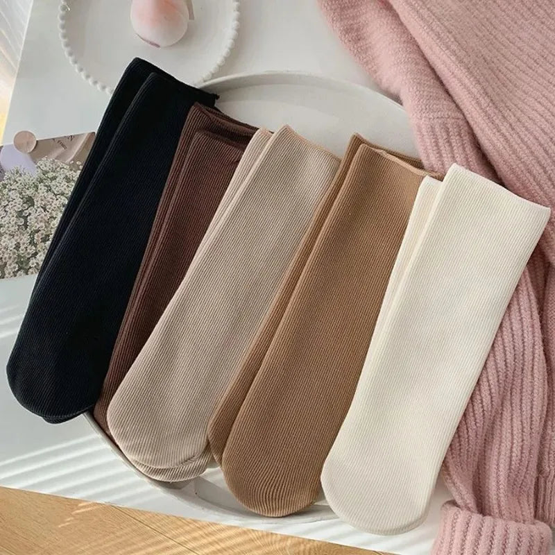 5 Pairs Snow Socks For Women Autumn Winter Socks With Fuzzy Thickened Warm Sleeping Floor Stockings Women's Solid Color Socks