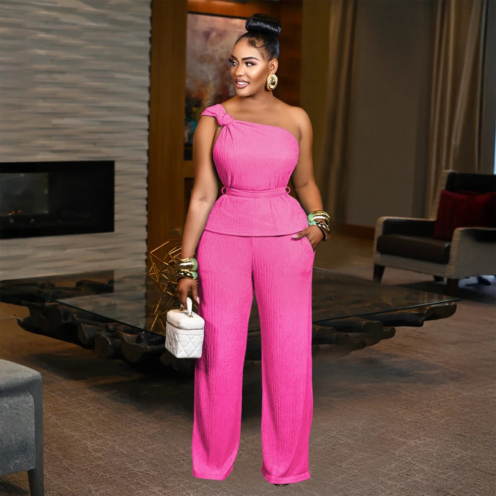 Fall Fashion Women's Sets One Shoulder Sleeveless Tank Top and Wide Leg Pants Suit 2025 Loungewear 2 Two Piece Set Party Outfits