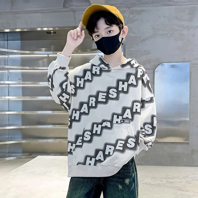 Boys Hoodies Spring Autumn Young Children's Clothes Long Sleeve Kids Pullover Hooded Sweatshirts Tops for Boys 5 To 14 Years Old